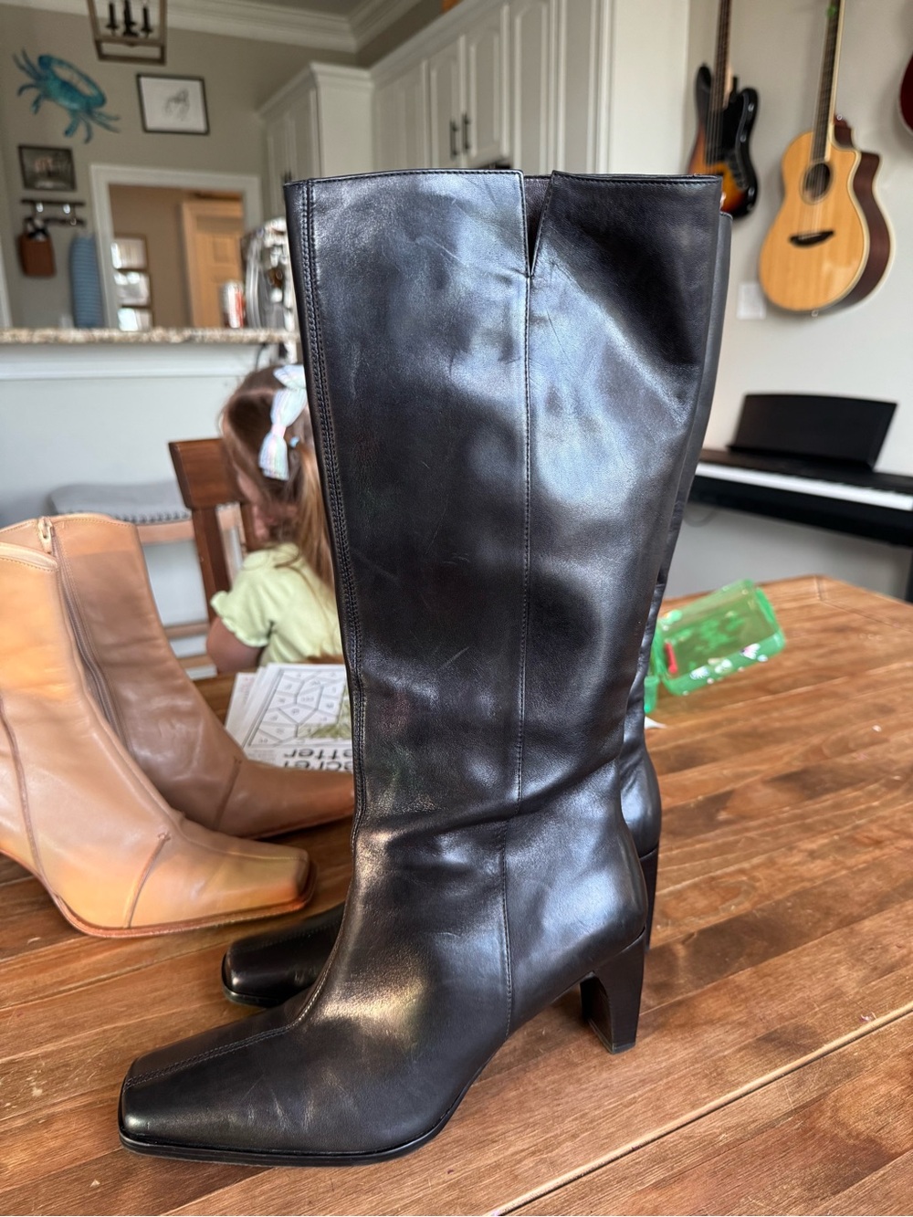 Etienne Aigner Black Leather Mid-Calf Heeled Boots